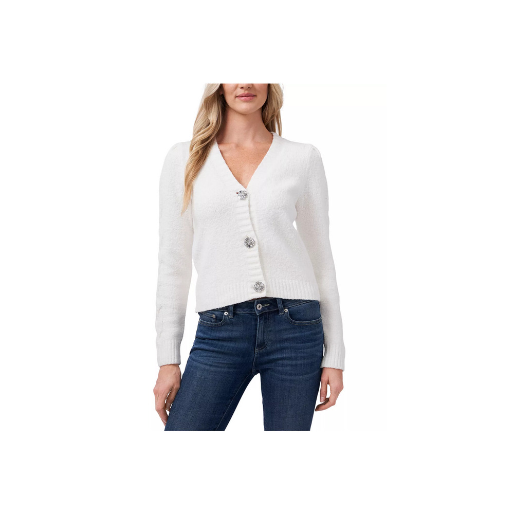 CeCe Button-Detail Cardigan Antique White Size L